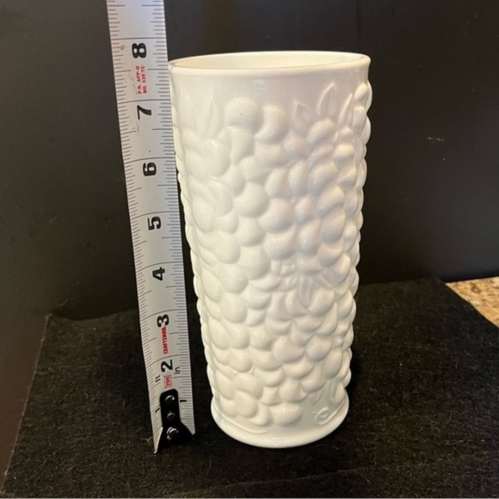 Vintage Textured Fruit Pattern Milk Glass Vase - Picture 12 of 14
